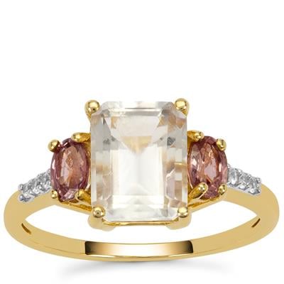 Hyalite Opal, Pink Sapphire Ring with White Zircon in 9K Gold 2.35cts