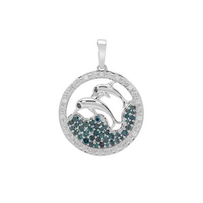 1/2ct Blue, White Diamond Sterling Silver Dolphin Pendant  