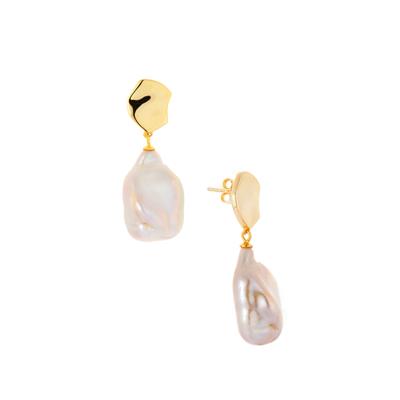 'Liquid Light' Baroque Freshwater Cultured Pearl Gold Tone Sterling Silver Earrings (21 x 14mm)