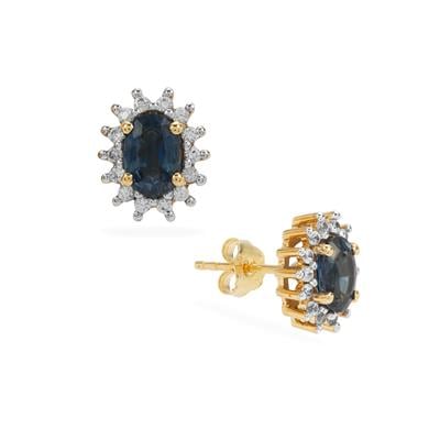 Diego Suarez Blue Sapphire Earrings with White Zircon in 9K Gold 1.65cts