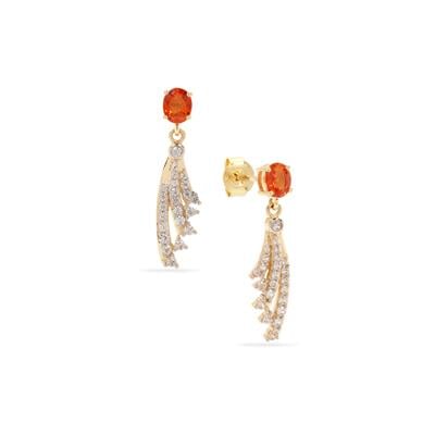 Ceylon Padparadscha Sapphire Earrings with White Zircon in 9K Gold 1.60cts