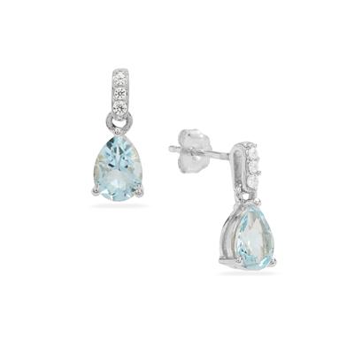 Sky Blue Topaz Earrings with White Zircon in Sterling Silver 1.65cts