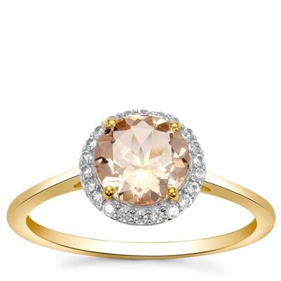 Peach Morganite Ring with White Zircon in 9K Gold 1.25cts