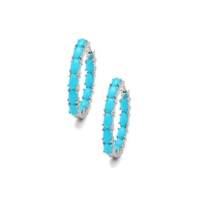 Sleeping Beauty Turquoise Earrings in Rhodium Flash Sterling Silver 4.68cts