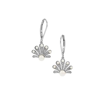 The Honeysuckle White Pearl Earrings with Diamond in 9K White Gold 