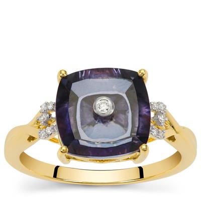 Lehrer TorusRing Arusha Blue Topaz Ring with Diamonds in 9K Gold 3.60cts