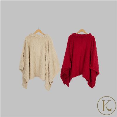 Kimbie Supersoft Jacquard Poncho - Available in Cream or Red 