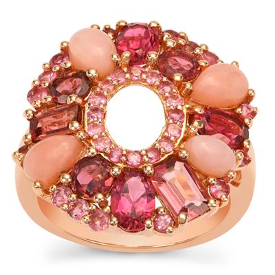 Pink Tourmaline Ring with Pink Opal in Rose Gold Plated Sterling Silver 5.50cts