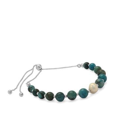 Freshwater Pearl Slider Bracelet with Chrysocolla in Sterling Silver ( 6 MM)