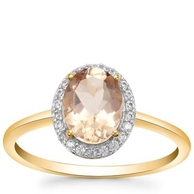 Peach Morganite Ring with White Zircon in 9K Gold 1ct