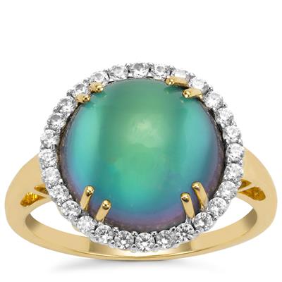 Blue Moonstone Ring with White Zircon in 9K Gold 6.85cts