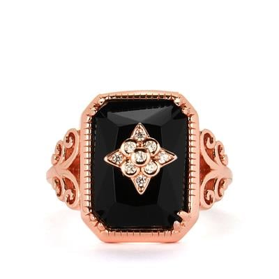 Ratanakiri Zircon Ring with Black Onyx in Rose Tone Sterling Silver 6.50cts