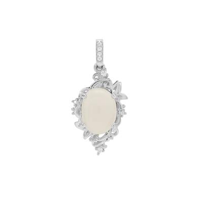 South Indian Moonstone  Pendant with White Zircon in Sterling Silver 3.10cts