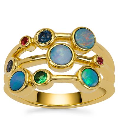 Crystal Opal on Ironstone Ring with Multi Gemston in Gold Plated Sterling Silver 