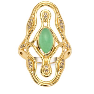 Chrysoprase Ring with Café Diamond in Gold Plated Sterling Silver 1.70cts
