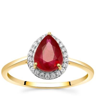 Bemainty Ruby Ring with White Zircon in 9K Gold 1.75cts