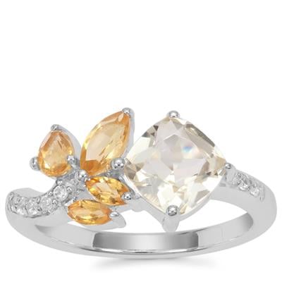Serenite,Diamantina Citrine Ring with White Zircon in Sterling Silver 2.02cts