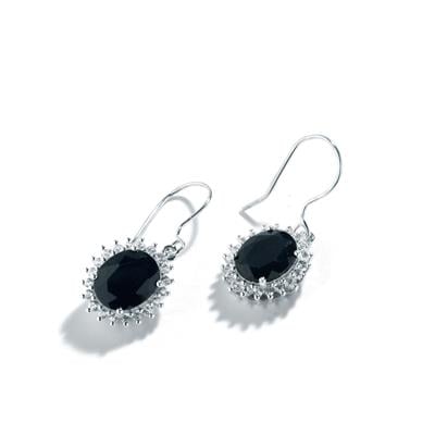 Black Sapphire Earrings with White Zircon in Sterling Silver 7.70cts