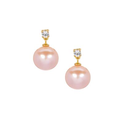Edison Cultured Pearl Earrings with White Topaz in Gold Tone Sterling Silver