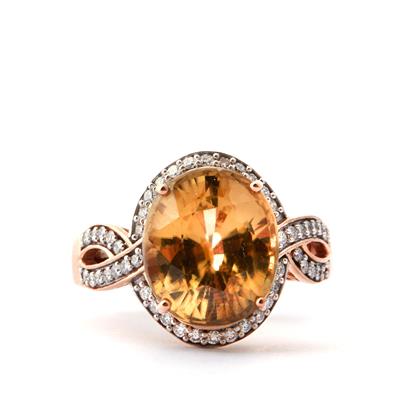Australian Zircon Ring with Diamonds in 18K Rose Gold 11.15cts 