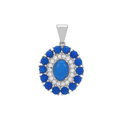 Ceruleite Pendant with White Zircon in Sterling Silver 3.15cts