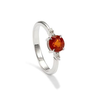 Spessartite Garnet Ring with White Zircon in Sterling Silver