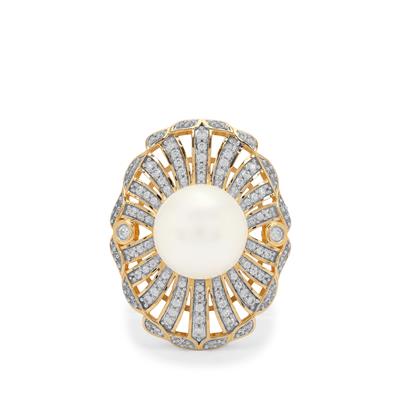 South Sea Cultured Pearl Brooch with White Zircon in 9K Gold (12mm)
