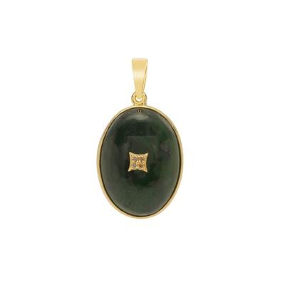 Nephrite Jade Pendant with Café Diamond in Gold Plated Sterling Silver 17.30cts