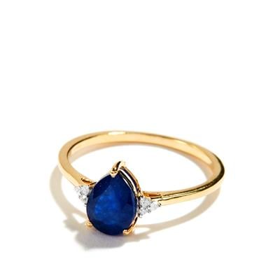 Blue Sapphire & Diamond 9K Gold Ring