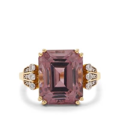 Pink Diaspore Ring with Diamond in 18K Gold 13.96cts 