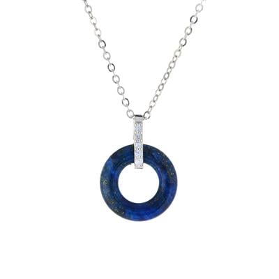 Sar-i-Sang Lapis Lazuli Necklace with White Zircon in Sterling Silver 14.43cts