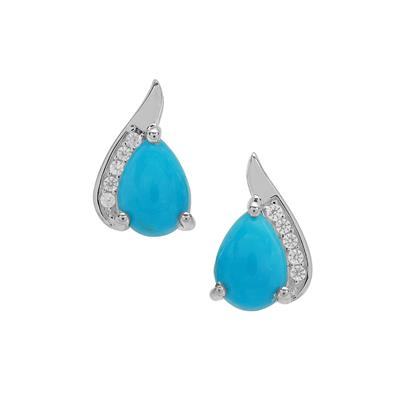 Sleeping Beauty Turquoise Earrings with White Zircon in Sterling Silver 1.30cts