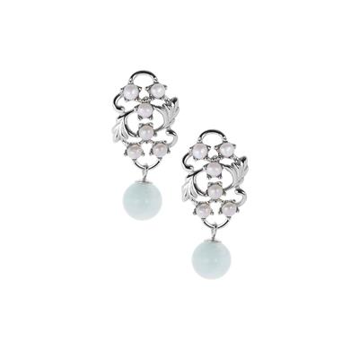 Aquamarine Earrings with Kaori Freshwater Cultured Pearl in Sterling Silver 