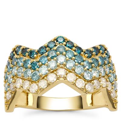 Blue Ombre Diamond Ring with White Diamond in 9K Gold 1.45cts