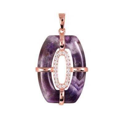 Banded Amethyst Pendant with White Zircon in Rose Gold Tone Sterling Silver 35.41cts