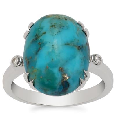 Bonita Blue Turquoise Ring with White Zircon in Sterling Silver 7.40cts