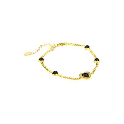 Black Agate Bracelet in Gold Tone Sterling Silver 2cts