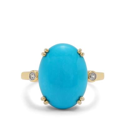 Sleeping Beauty Turquoise Ring with White Zircon in 9K Gold 7.20cts