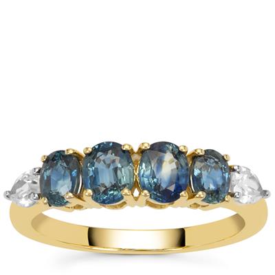 Madagascan Blue Sapphire Ring with White Zircon in 9K Gold 2.15cts