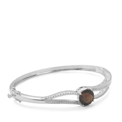 Smokey Quartz Bangle with White Zircon in Sterling Silver 4.45cts