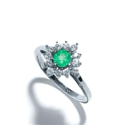 Ethiopian Emerald Ring with White Zircon in Sterling Silver 1ct