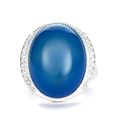 Blue Chalcedony Ring with White Topaz in Sterling Silver 14.38cts