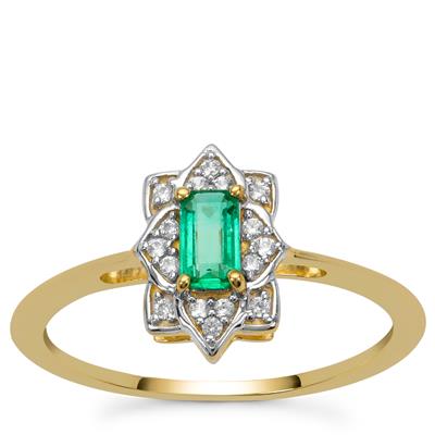Panjshir Emerald Ring with White Zircon in 9K Gold 0.40ct