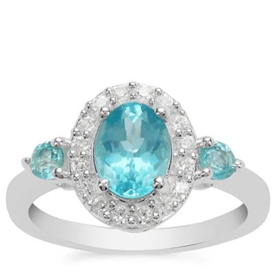  Madagascan Blue Apatite Ring with White Zircon in Sterling Silver 1.85cts