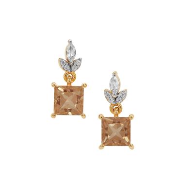 Oregon Sunstone Earrings with White Zircon in 9K Gold 2.35cts