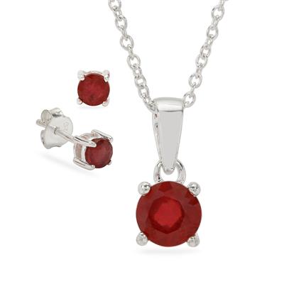 Malagasy Ruby Set of Earrings and Pendant Necklace in Sterling Silver 1.70cts