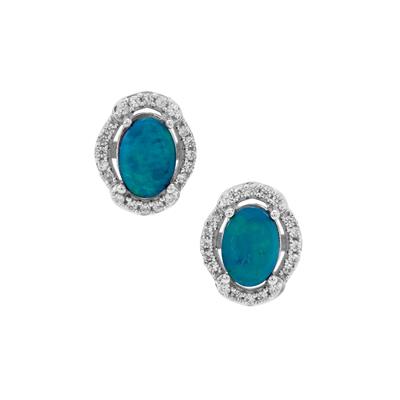 Crystal Opal on Ironstone Earrings with White Zircon in 9K White Gold 1.75cts