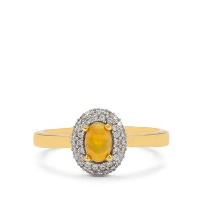 Ethiopian Dark Opal Ring with White Zircon in Gold Plated Sterling Silver 0.60ct