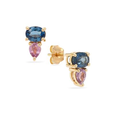 Blue, Pink Sapphire Earrings in 9K Gold 1.25cts