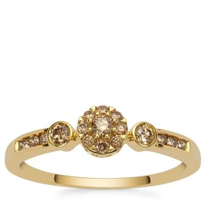 Champagne Diamonds Ring in 9K Gold 0.35cts